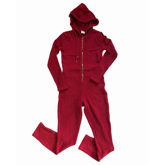 Yitty One Piece PJ Lounge Set Womens Medium Merlot Jumpsuit Pet Me Heart Pocket - Picture 12 of 12